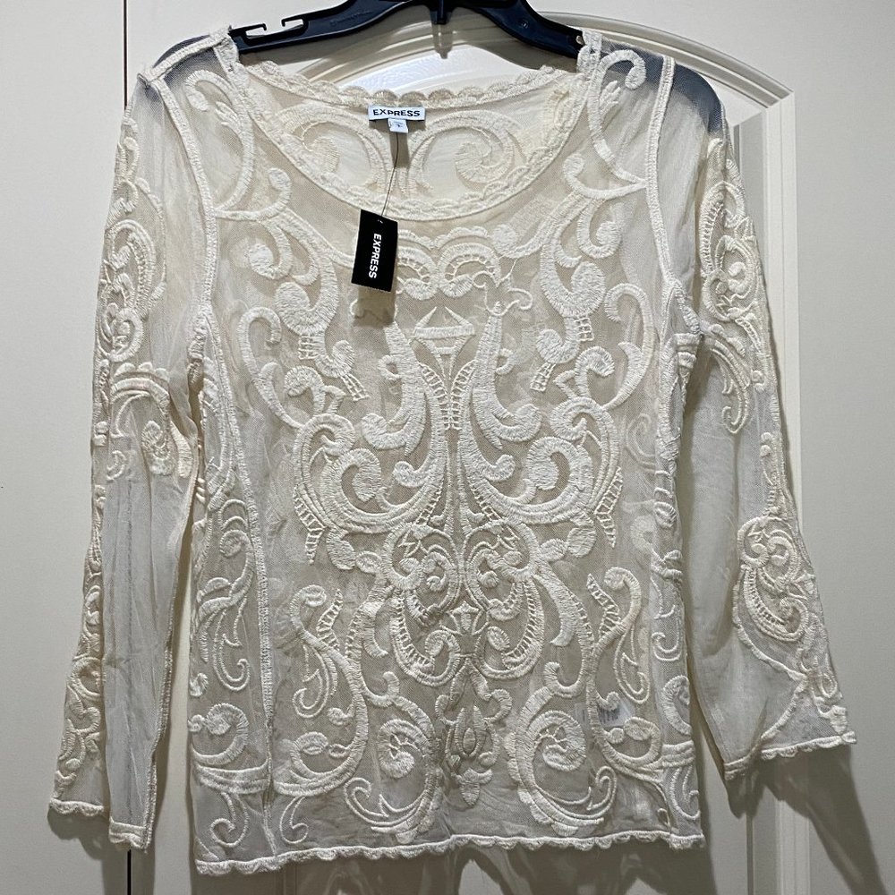 White Lace Long Sleeve Express Blouse